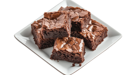 a plate of freshly baked brownies. showcasing their rich. fudgy texture and glossy top. arranged neatly on a white dish  delicious appeal of the brownies. making them an enticing treat for dessert lov