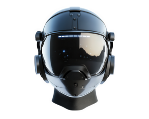 full face virtual reality helmet featuring integrated digital HUD, designed for immersive experiences. sleek design enhances user engagement and interaction