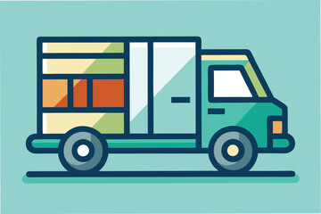 Delivery truck in a modern flat design style, portrayed with simple lines and colors in a minimalist aesthetic