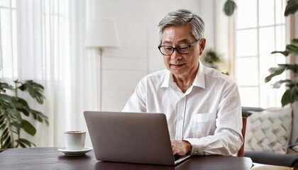 パソコンに向かうシニアの男性