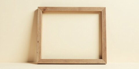 Fototapeta premium A Simple Square Wooden Frame Against a Neutral Background, Perfect for Mockups and Design Presentations