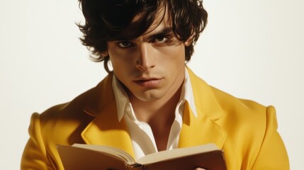 Young Man in Yellow Jacket Reading a Book