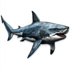Fototapeta premium Realistic depiction of a great white shark swimming in the ocean showcasing details of its features and natural habitat