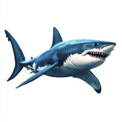 Naklejka premium Realistic illustration of a great white shark swimming in ocean with detailed features and vibrant blue colors