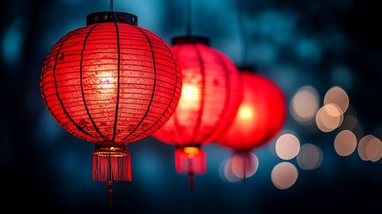 Red lanterns glowing night festival