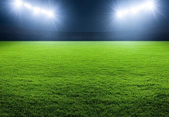 Obraz premium Lush Green Field Illuminated by Bright Stadium Lights at Night