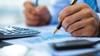 Technology and data analysis in marketing – startup company professionals examining revenue balance and sales performance using digital analytics to optimize business growth and profitability in a mod