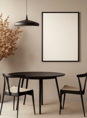 Fototapeta premium Minimalist Dining Room Interior with Black Table and Chairs