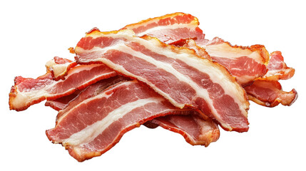 generous pile of crispy bacon strips. showcasing their rich marbling and golden edges perfect for breakfast. sandwiches. or as a savory topping. this delicious food item appeals to bacon lovers everyw
