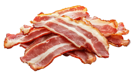 generous pile of crispy bacon strips. showcasing their rich marbling and golden edges perfect for breakfast. sandwiches. or as a savory topping. this delicious food item appeals to bacon lovers everyw