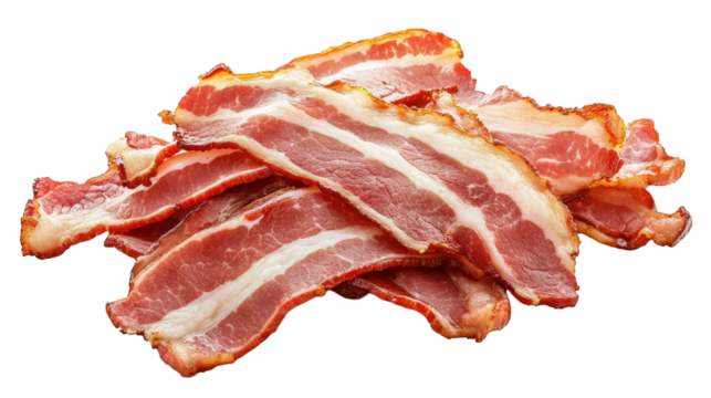 generous pile of crispy bacon strips. showcasing their rich marbling and golden edges perfect for breakfast. sandwiches. or as a savory topping. this delicious food item appeals to bacon lovers everyw