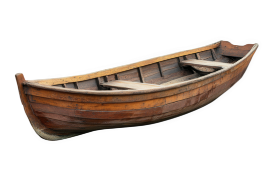a wooden boat. showcasing a traditional design with a long. narrow shape and a smooth finish the boat appears handcrafted. emphasizing its rustic charm and functionality for transportation or leisure