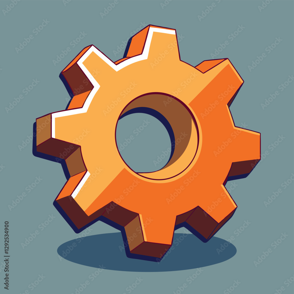 Poster creative blue and orange gear design on a simple brown background ideal for digital and mechanical t