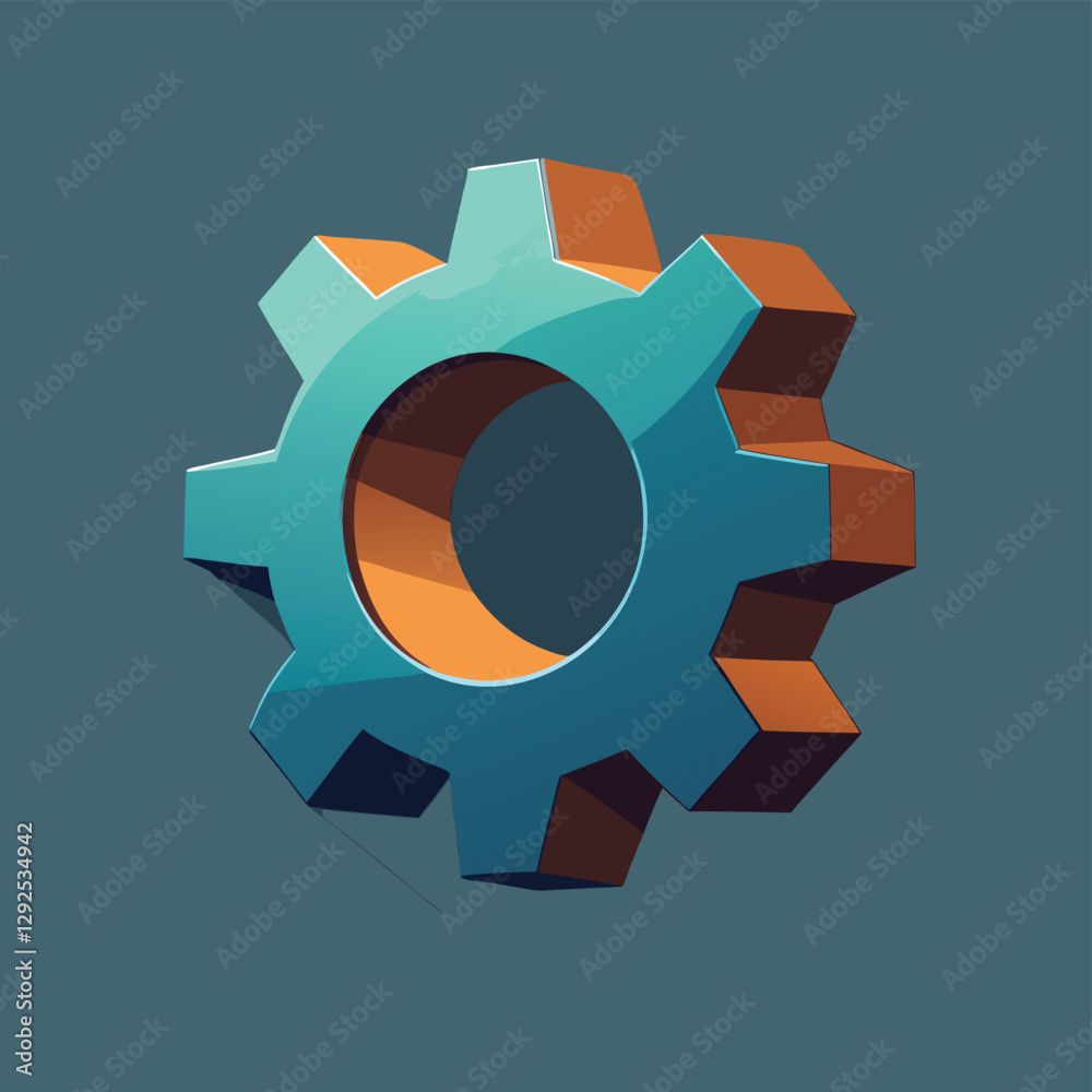 Aufkleber creative blue and orange gear design on a simple brown background ideal for digital and mechanical t
