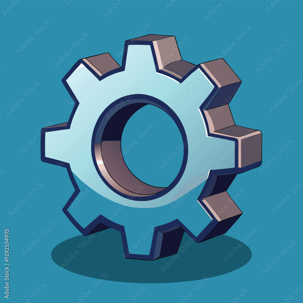 Poster creative blue and orange gear design on a simple brown background ideal for digital and mechanical t