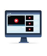 Online video sharing platform with video player concept on computer display