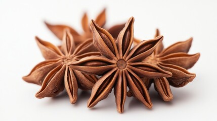 Star anise against a white background, kitchen spices for cooking.