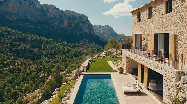 Luxury contemporary villa in Mallorca&rsquo;s mountains, featuring sleek architecture and panoramic views