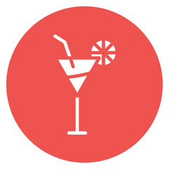 Minimalist Line Art Circular Cocktail Glass with Lemon Slice Icon
