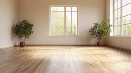 An empty room with wooden floors and white walls