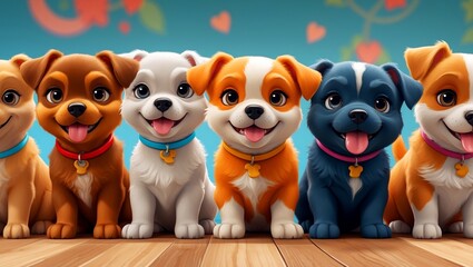 Obraz premium Adorable cartoon puppies in a whimsical lineup
