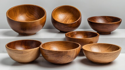 wooden bowl isolated on white background Use as kitchen utensils or containers for food or drinks.
