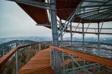 observation tower on the top of the mountain Dzikowiec Wielki, Sudetes Mountains, Lower Silesia Poland.
