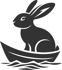 Rabbit sitting on a tiny boat animal vector silhouette