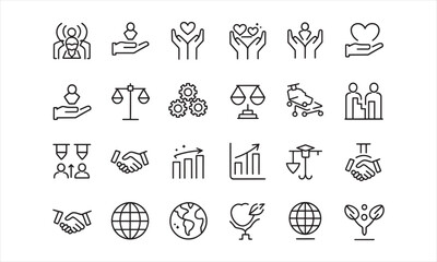 "Business and Teamwork Line Icons Set – Minimalist Corporate Leadership & Collaboration Symbols"