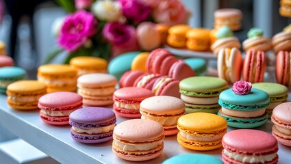 Fototapeta premium Delightful macarons displayed on a vibrant afternoon