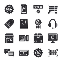 A set of black and white icons for shopping and shopping related items