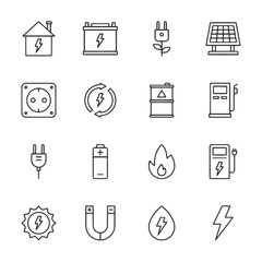 A set of icons for electricity, batteries, and other energy sources