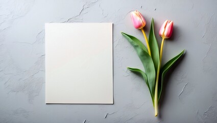 Fototapeta premium Elegant flat lay of fresh tulips on canvas