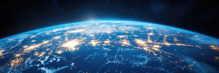 Stunning View of Earth from Space with Illuminated City Lights and a Cinematic Atmosphere
