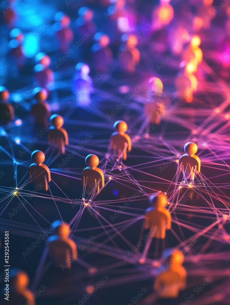 Poster colorful interconnected 3d avatars representing digital social media interactions and connectivity i