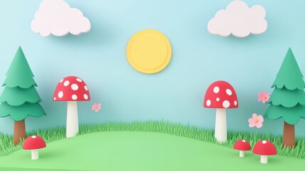 Fototapeta premium Cute 3D Mushroom Landscape 