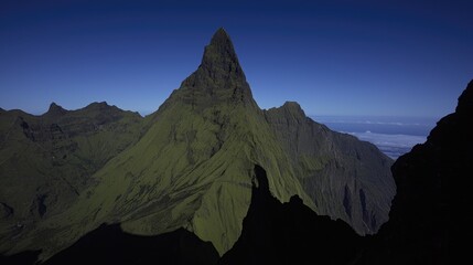 Majestic peak, twilight sky, island landscape, travel postcard