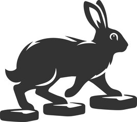 Rabbit hopping across stepping stones animal vector silhouette