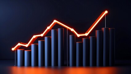 Illuminated orange line graph on black background