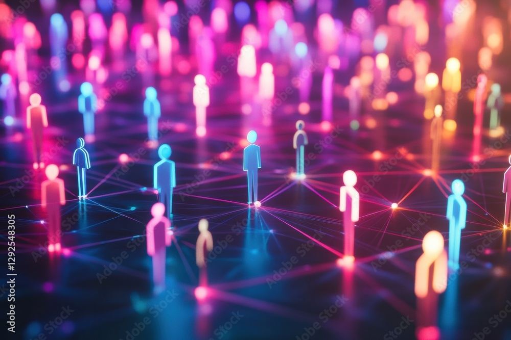 Fototapete Vibrant visual representation of social media network with 3D avatars linked by energy lines. Generative AI