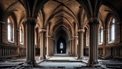 Majestic gothic architecture in an abandoned cathedral