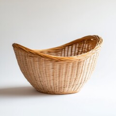 Fototapeta premium Empty Oval Wicker Basket Against White Background