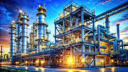 Fototapeta premium Detailed Refinery Blueprint Isolated on White Background - Industrial Design, Engineering, and Architecture Concepts in Documentary Photography