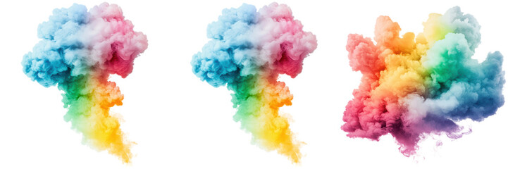Colorful smoke explosion on white background. Abstract smoke cloud with rainbow colors.