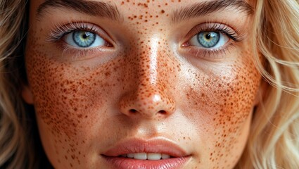 Radiant beauty of freckled skin in close-up