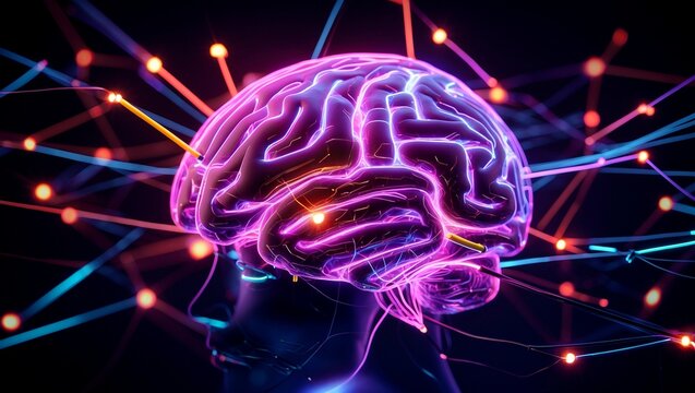 Stunning 3d neon brain visualization with luminous connections
