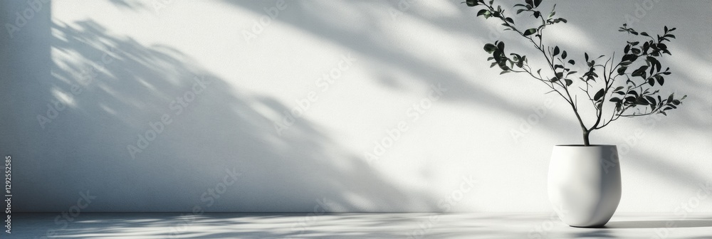 Leinwandbilder Elegant minimalist vase with a branch casting soft shadows in a bright indoor setting during the day. Generative AI