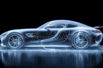 Cutting-edge sports car design with advanced aerodynamics and innovative technology, showcasing future automotive engineering excellence and performance.