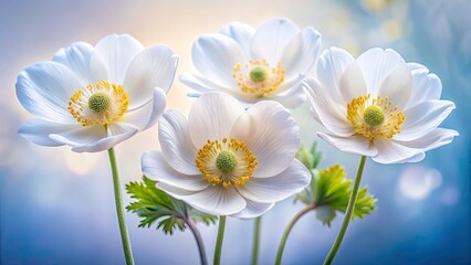 Fototapeta premium Macro Photography: White Anemone Watercolor Bloom - Stunning Close-Up Floral Images
