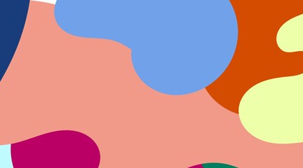 The abstract illustration employs organic forms rendered in a soft pastel palette of peach, pink, and orange, creating a calming visual effect.